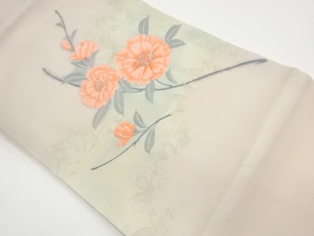 Gauze Nagoya obi with woven pattern of flowers and leaves